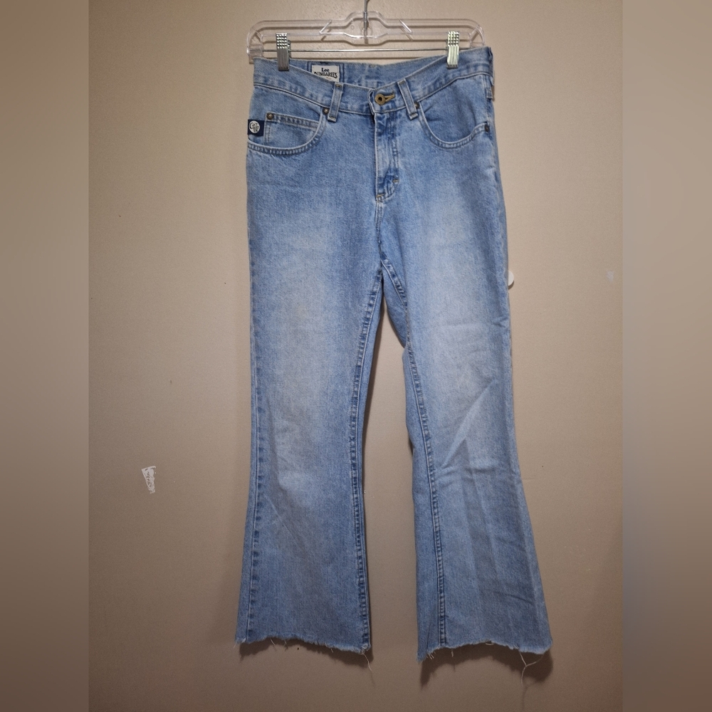 Vintage Junior's Lee Dungarees Low Rise Flares Size 7, Light Wash Denim, 90s